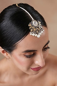 Black Rhodium Finish Kundan Polki & Pearl Maangtikka