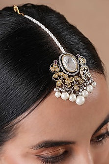 Black Rhodium Finish Kundan Polki & Pearl Maangtikka