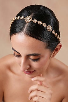 Gold Finish Kundan Polki Floral Seeshpatti