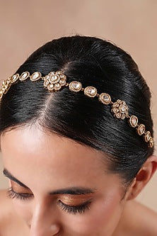 Gold Finish Kundan Polki Floral Seeshpatti