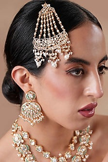 Gold Finish Kundan Polki & Pearl Pasa