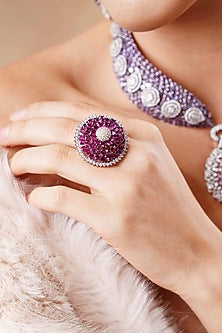 White Finish Diamond & Amethyst Stone Ring