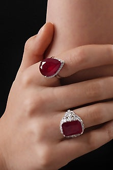 White Finish Zircon & Ruby Stone Ring