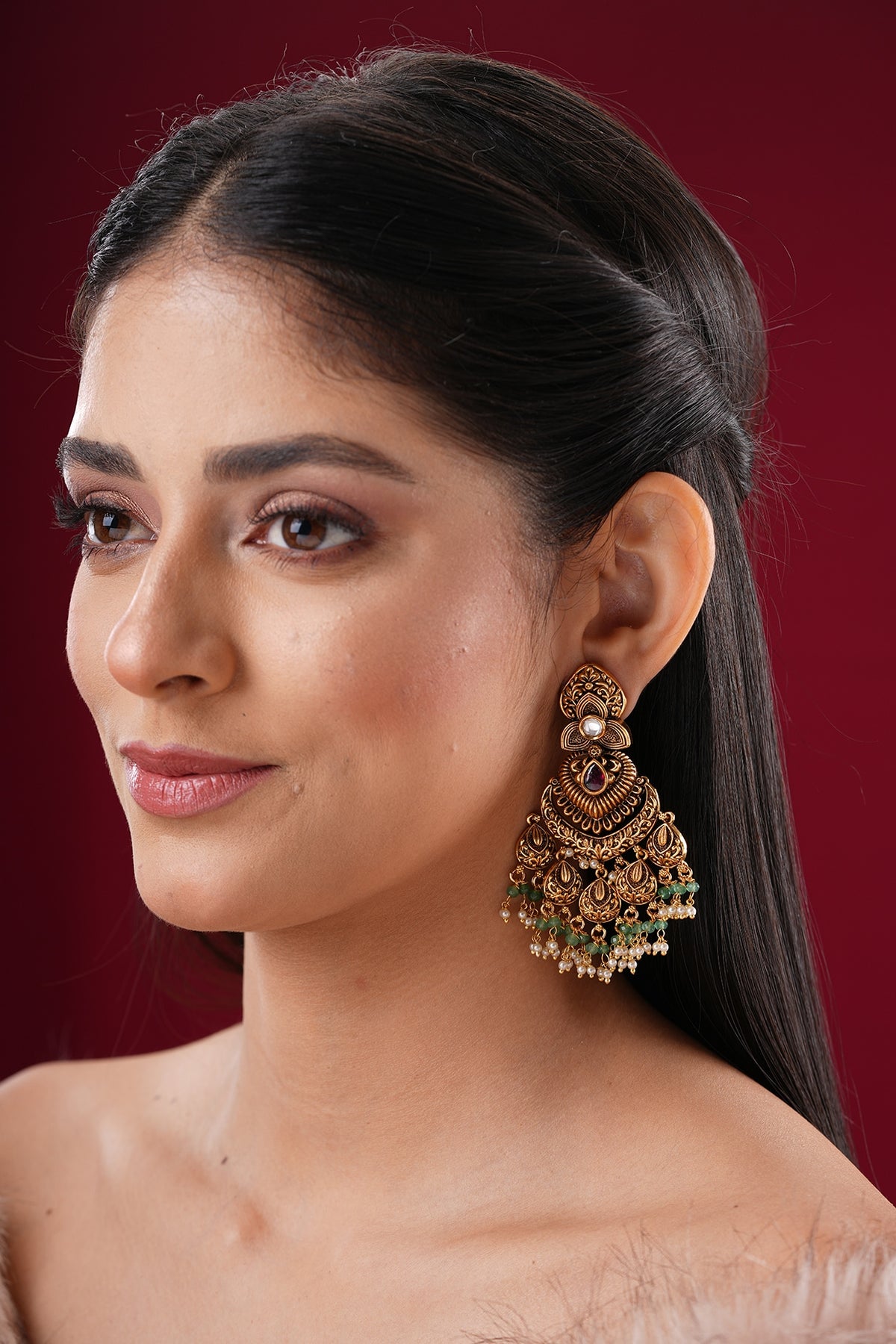 Gold Finish Kundan Polki Dangler Earrings