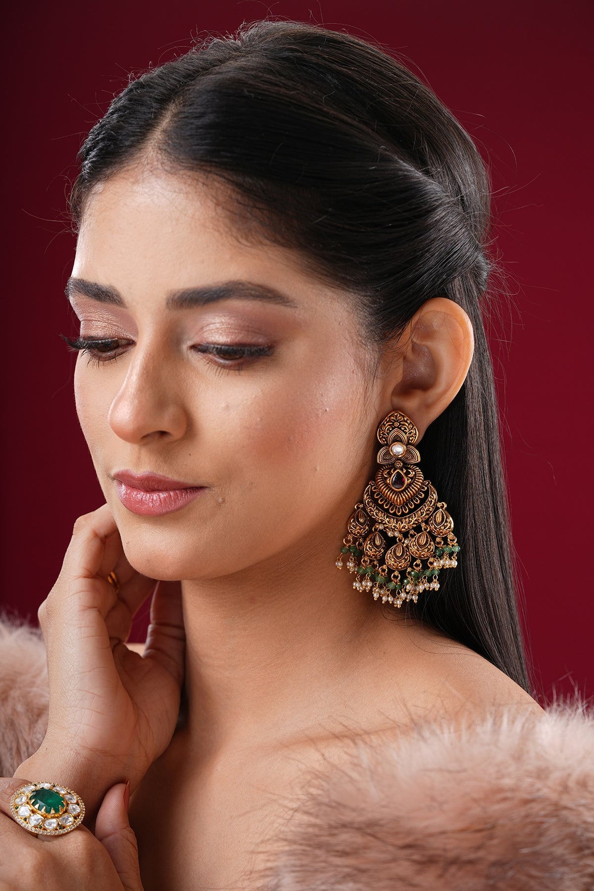 Gold Finish Kundan Polki Dangler Earrings