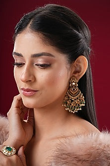Gold Finish Kundan Polki Dangler Earrings