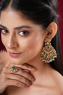 Gold Finish Kundan Polki Dangler Earrings