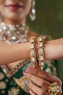 Gold Finish Kundan Polki Bangles (Set Of 2)