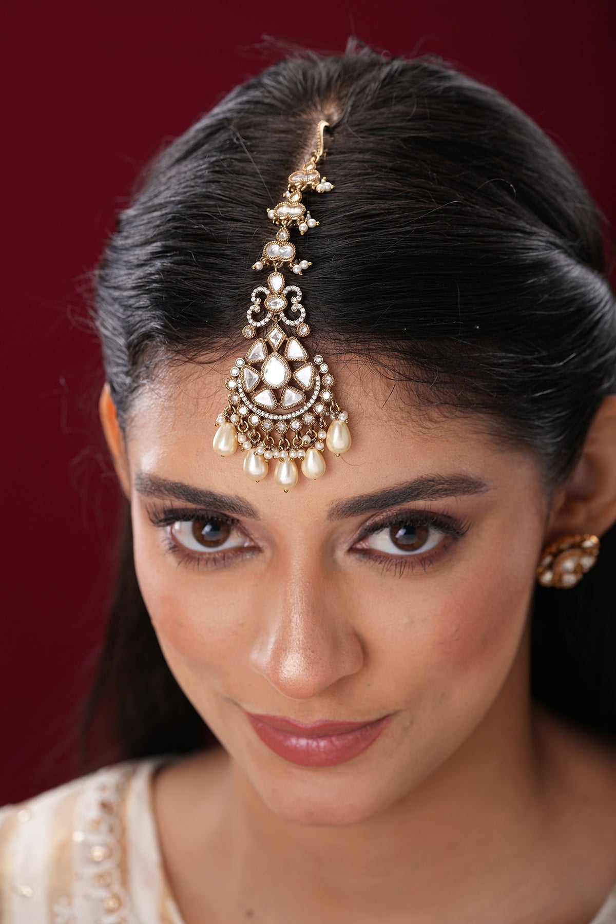 Gold Finish Kundan Polki Maangtikka