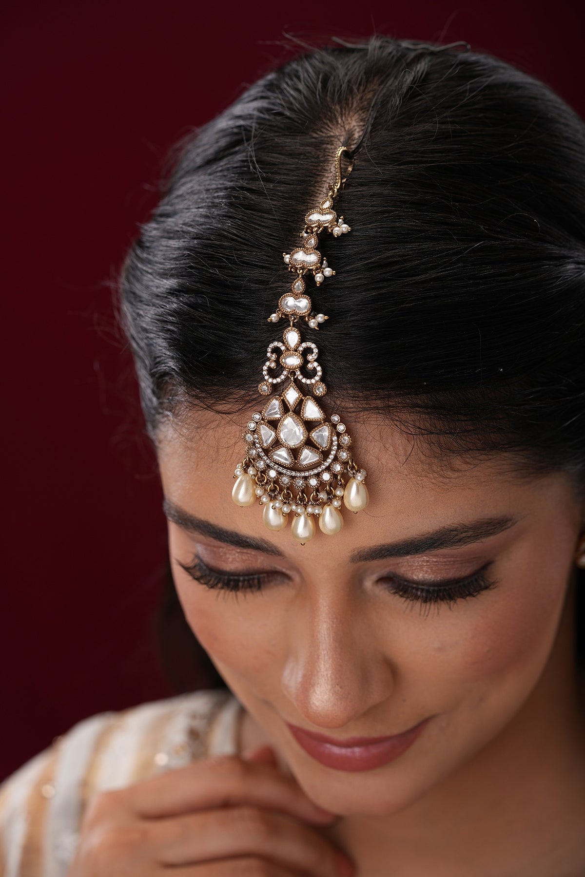 Gold Finish Kundan Polki Maangtikka