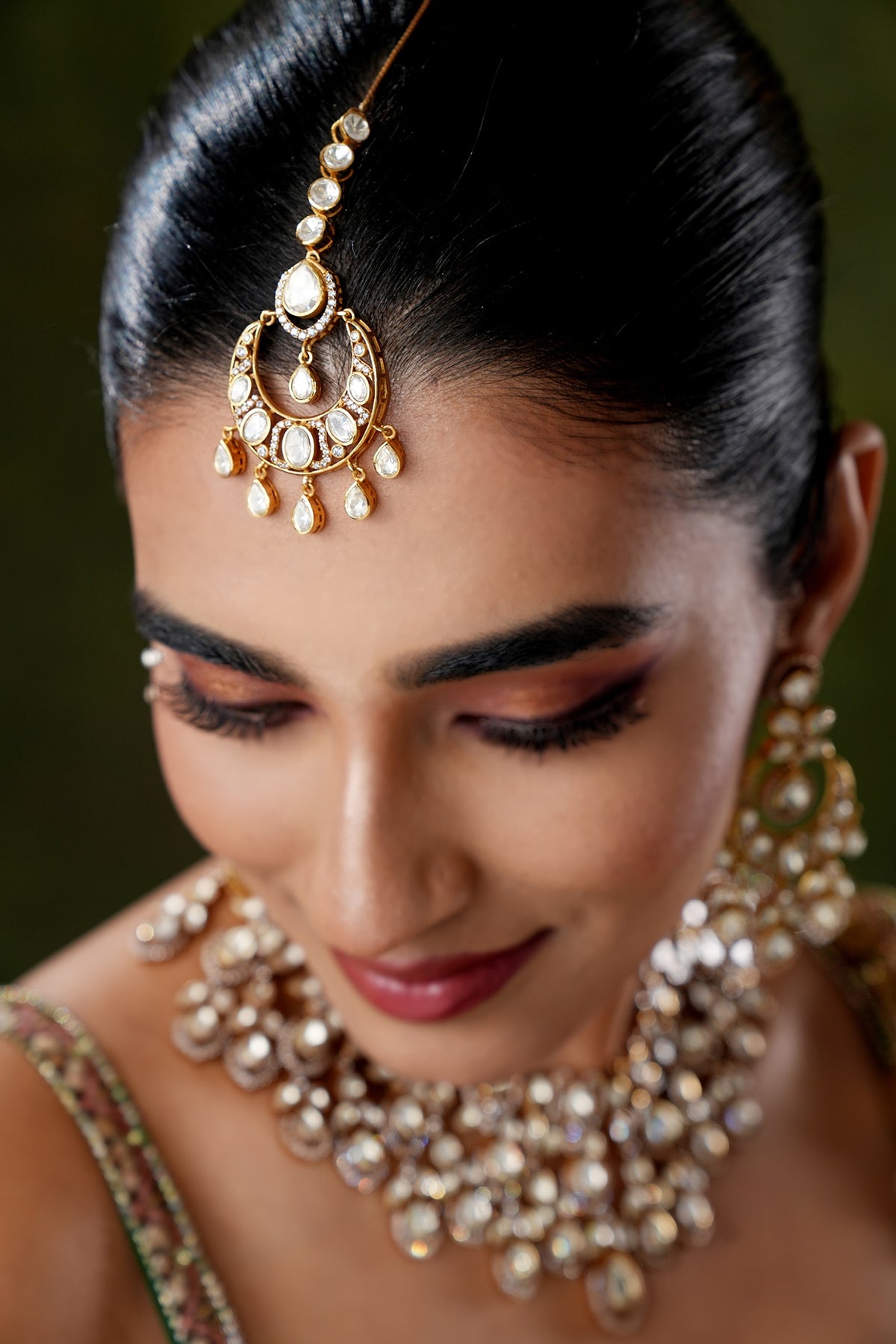 Gold Finish Kundan Polki Maangtikka