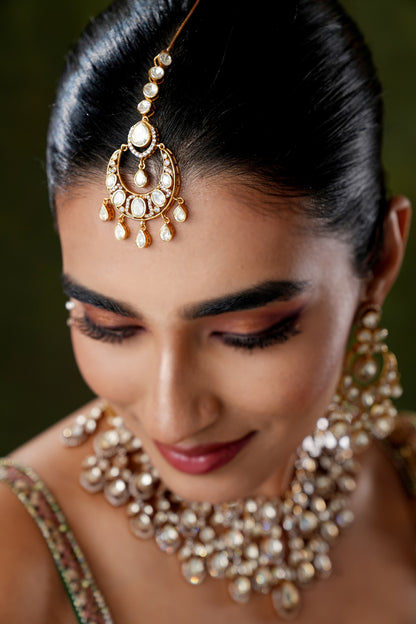 Gold Finish Kundan Polki Maangtikka