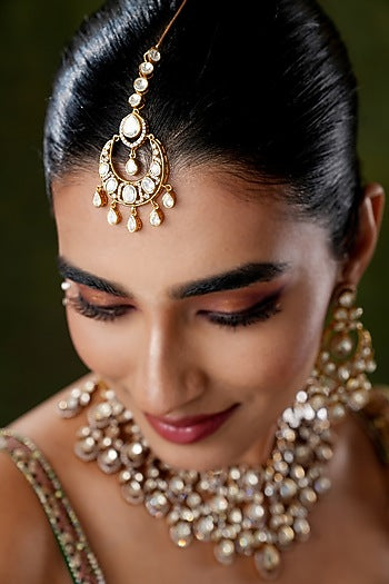 Gold Finish Kundan Polki Maangtikka