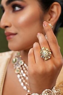 Gold Finish Kundan Polki Handcrafted Ring