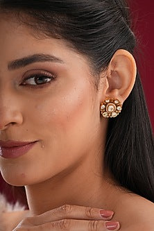 Gold Finish Kundan Polki Stud Earrings