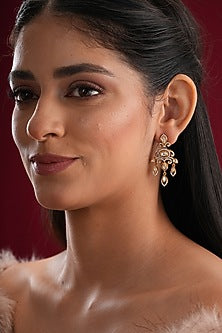 Gold Finish Kundan Polki Dangler Earrings