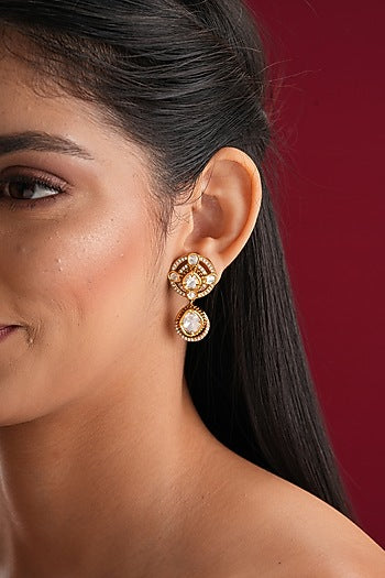 Gold Finish Kundan Polki Dangler Earrings