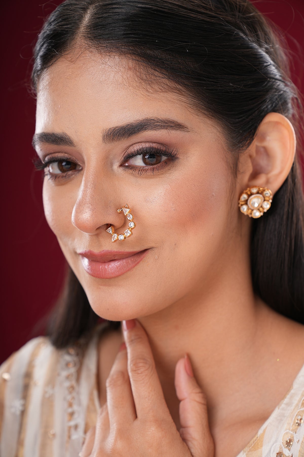 Gold Finish Kundan Polki Nath