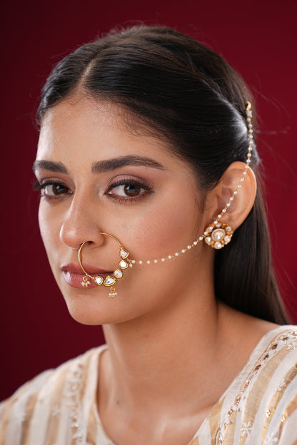 Gold Finish Kundan Polki & Pearl Nath