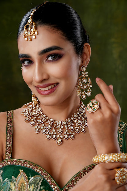 Gold Finish Moissanite Polki Necklace Set
