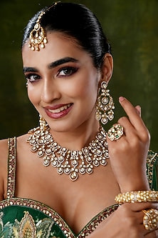 Gold Finish Moissanite Polki Necklace Set