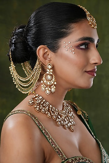 Gold Finish Moissanite Polki Necklace Set
