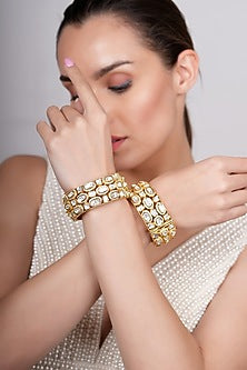 Gold Plated Moissanite Polki Kada