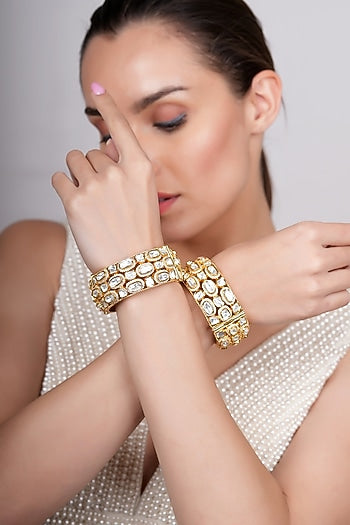 Gold Plated Moissanite Polki Kada