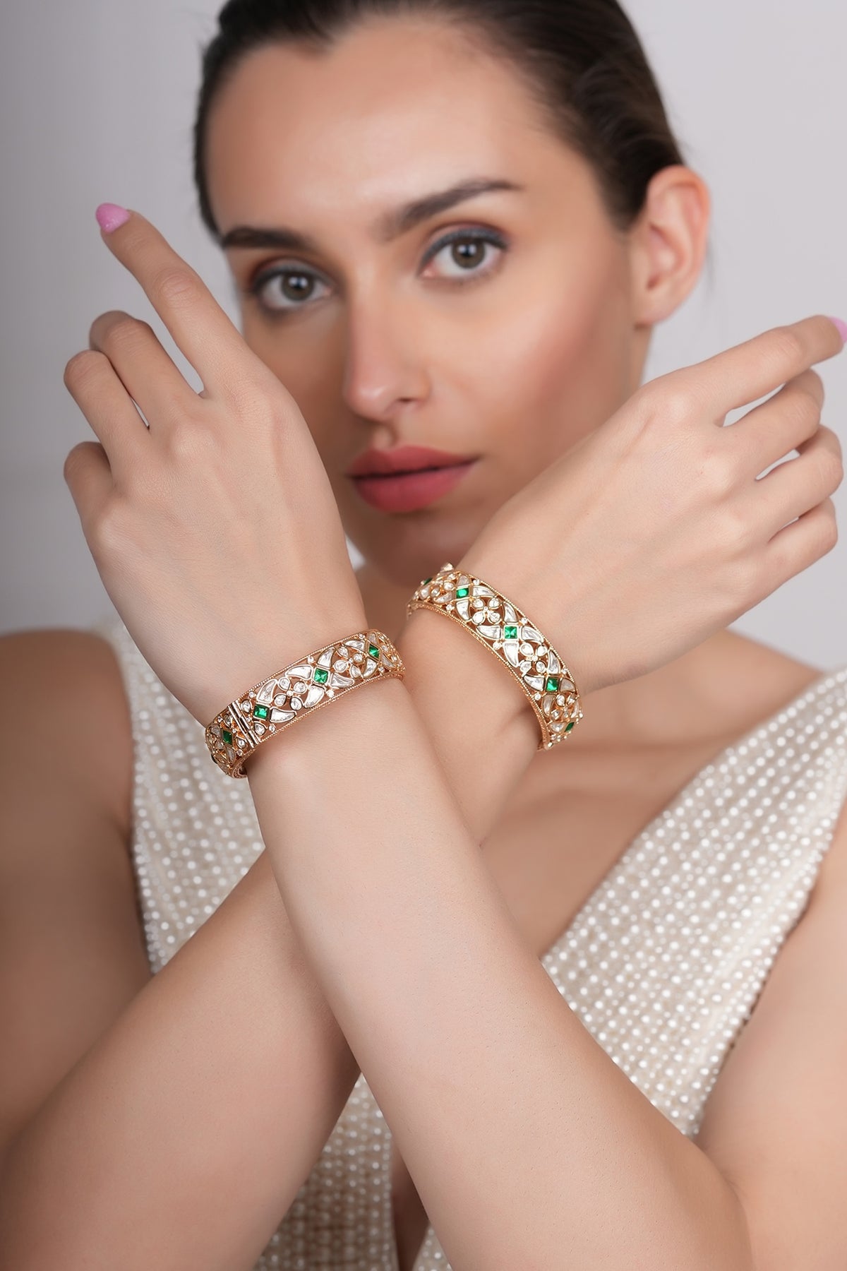 Gold Plated Floral Motif Bangles (Set Of 2)