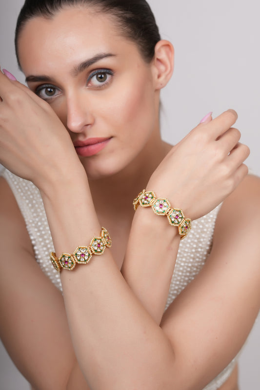 Gold Plated Meenakari Pearl Bangles (Set Of 2)