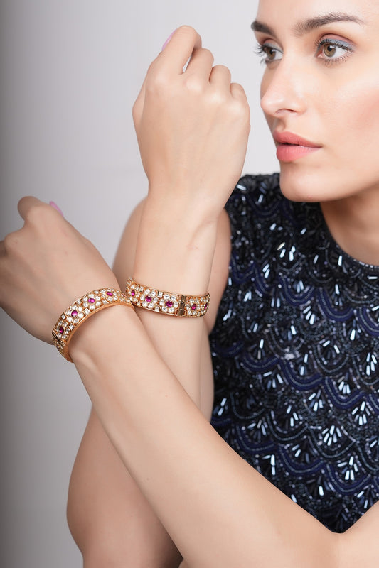 Gold Plated Moissanite Polki Bangles (Set Of 2)
