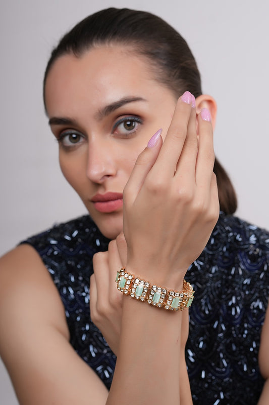 Gold Plated Aqua Kundan Polki Bangle