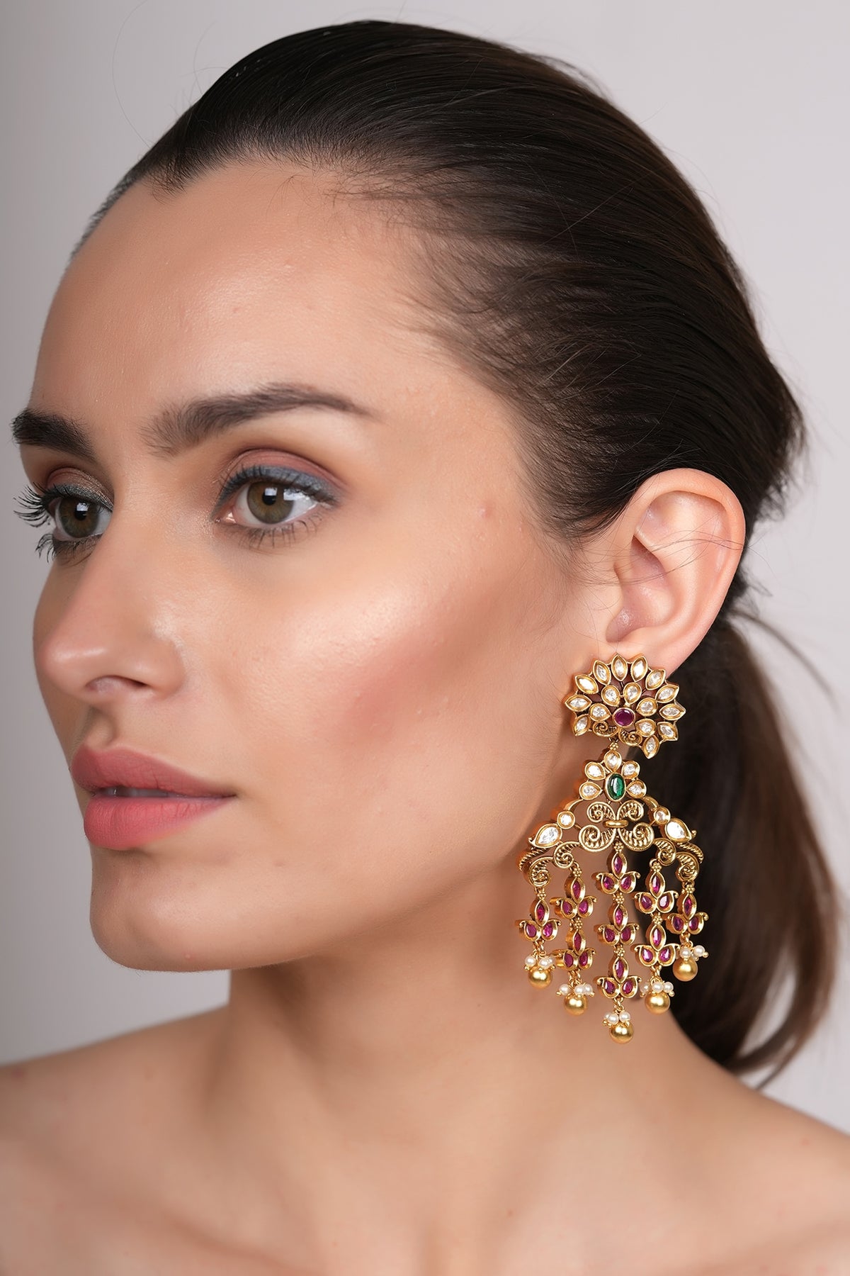 Gold Plated Temple Dangler Earrings