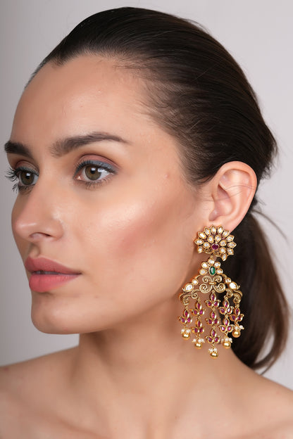 Gold Plated Temple Dangler Earrings
