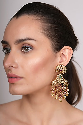 Gold Plated Temple Dangler Earrings