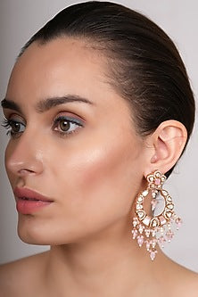 Gold Plated Pink Kundan Polki Chandbali Earrings