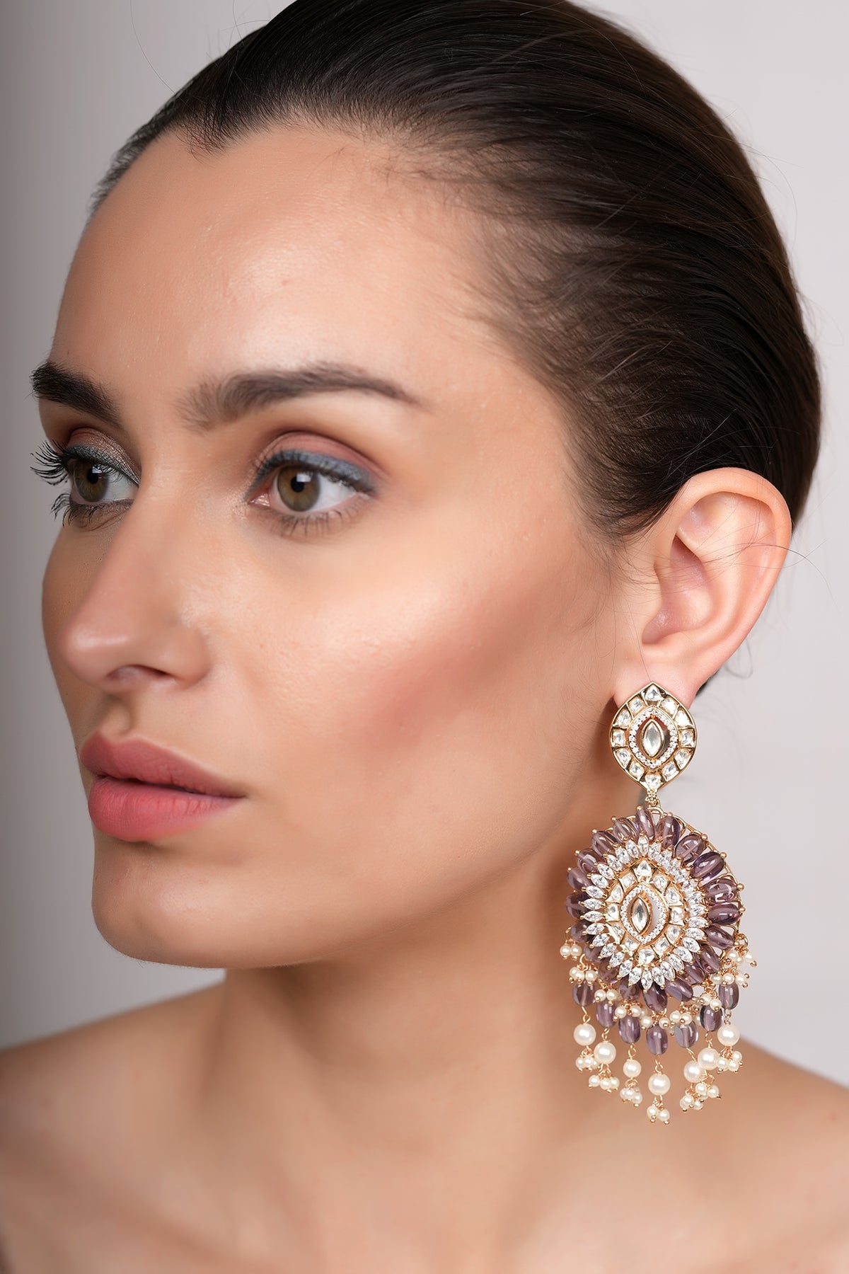Gold Plated Multi-Colored Kundan Polki Dangler Earrings