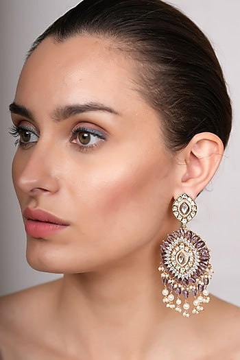 Gold Plated Multi-Colored Kundan Polki Dangler Earrings