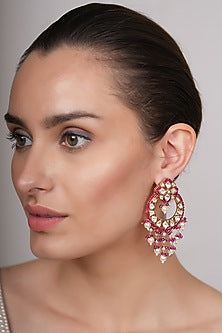 Gold Plated Pearl & Kundan Polki Dangler Earrings