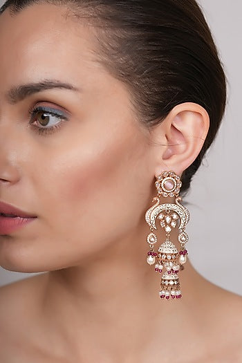 Gold Plated Red Kundan Polki Jhumka Earrings