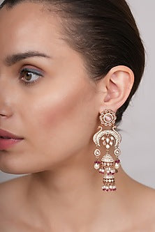 Gold Plated Red Kundan Polki Jhumka Earrings