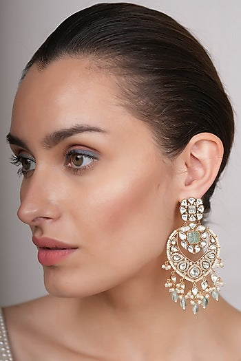 Gold Plated Kundan Polki Dangler Earrings