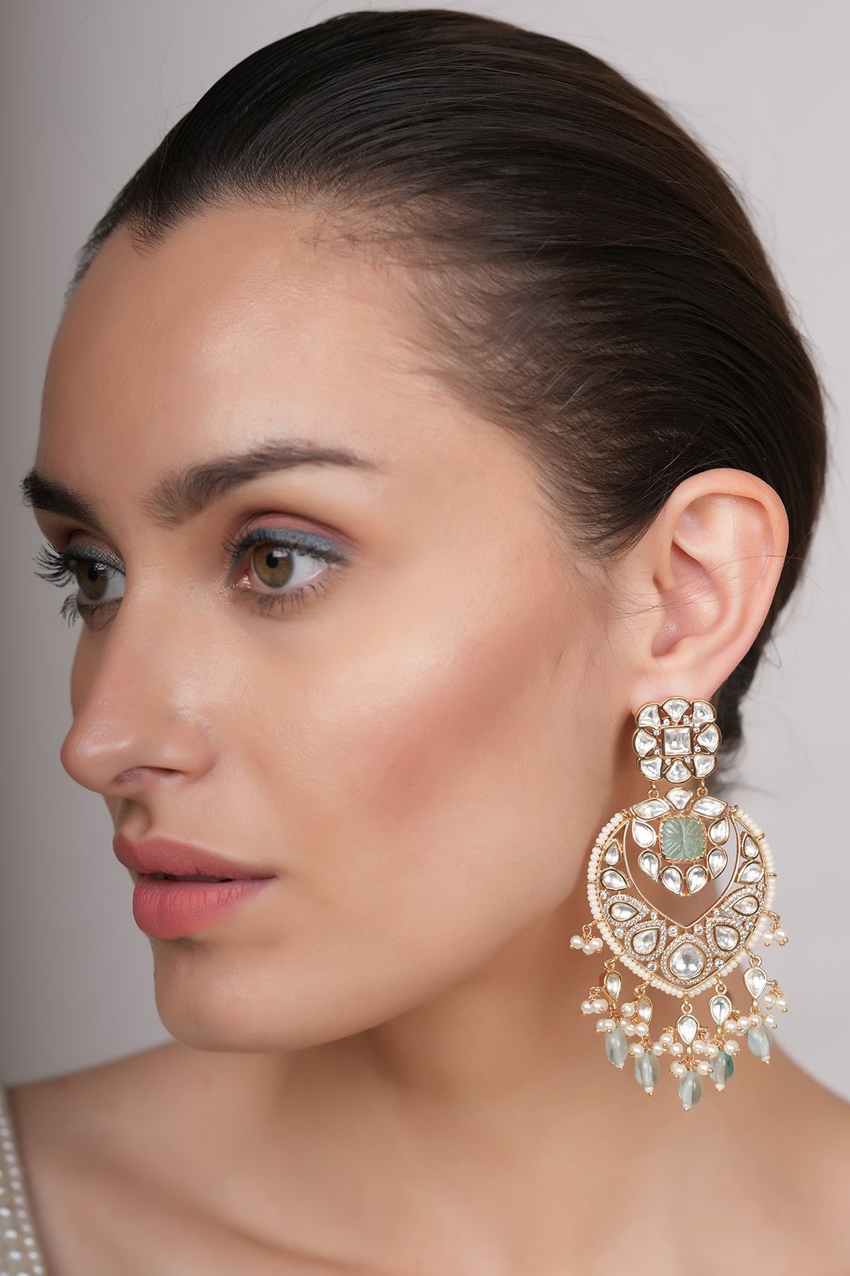 Gold Plated Kundan Polki Dangler Earrings