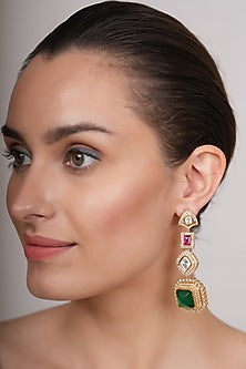 Gold Plated Multi-Colored Stone Dangler Earrings