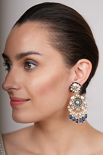 Gold Plated Kundan Polki Dangler Earrings