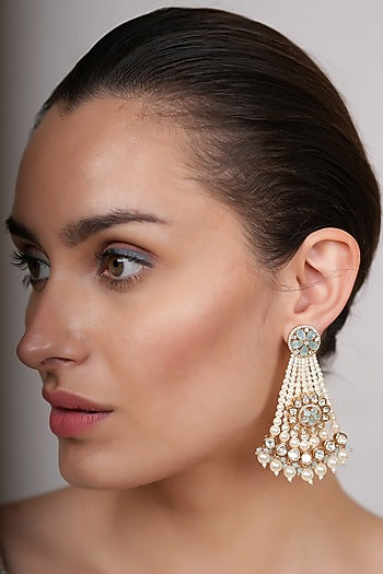 Gold Plated Pearl Waterfall Dangler Earrings