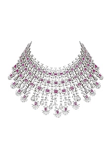White Gold Plated Ruby Choker Necklace