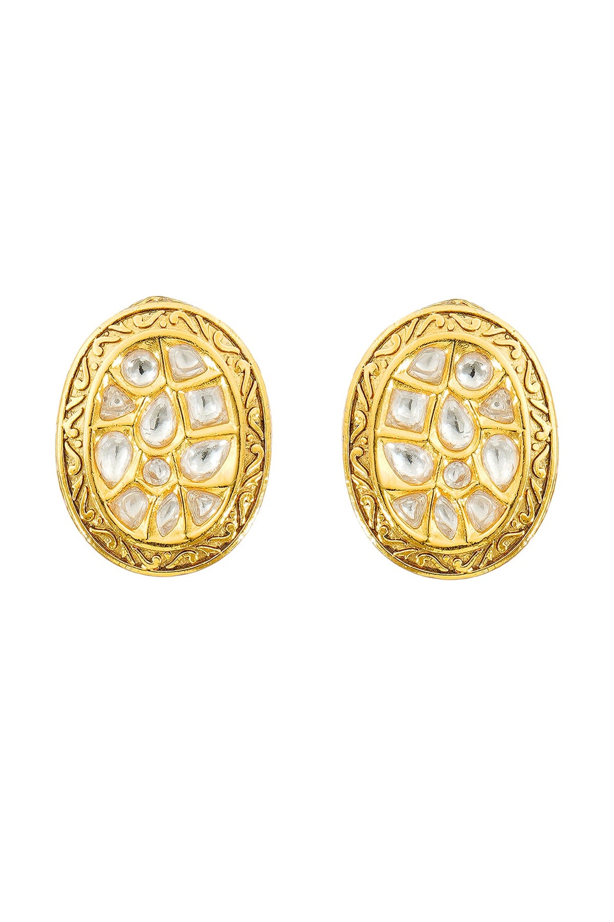 Gold Plated Kundan Polki Stud Earrings