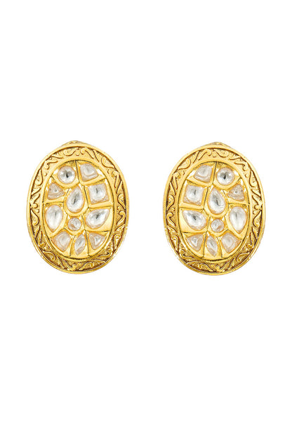 Gold Plated Kundan Polki Stud Earrings