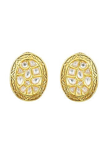 Gold Plated Kundan Polki Stud Earrings
